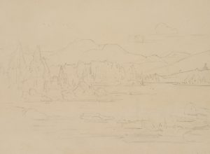 Flusslandschaft mit Bergen