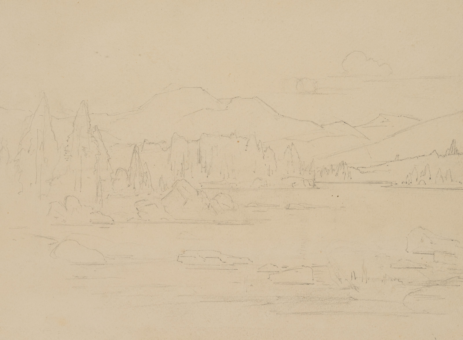Flusslandschaft mit Bergen
