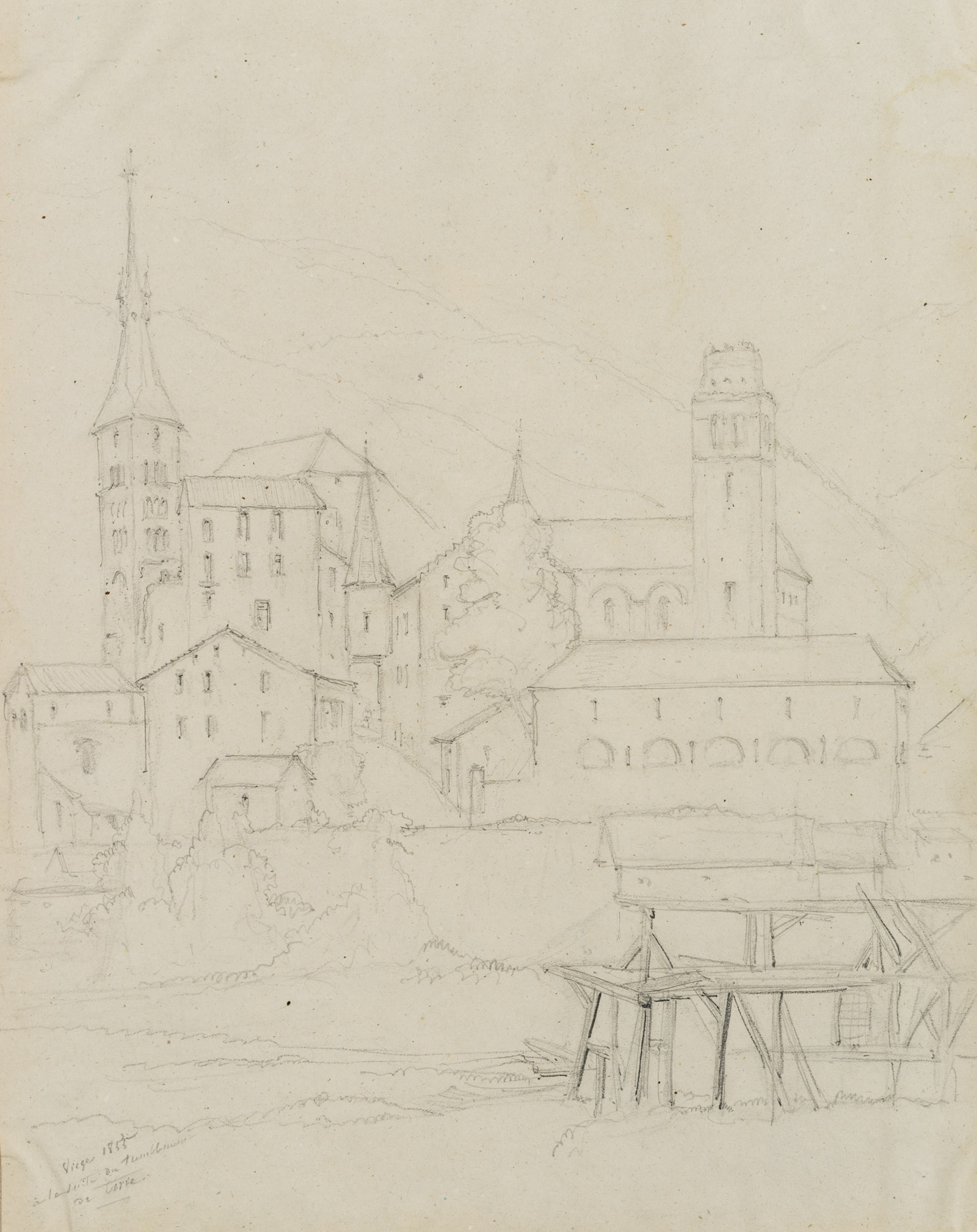 Stadt Visp nach Erdbeben, Schweiz
