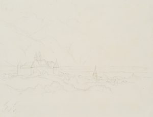 Schloss Aigle vor Gebirge, Schweiz