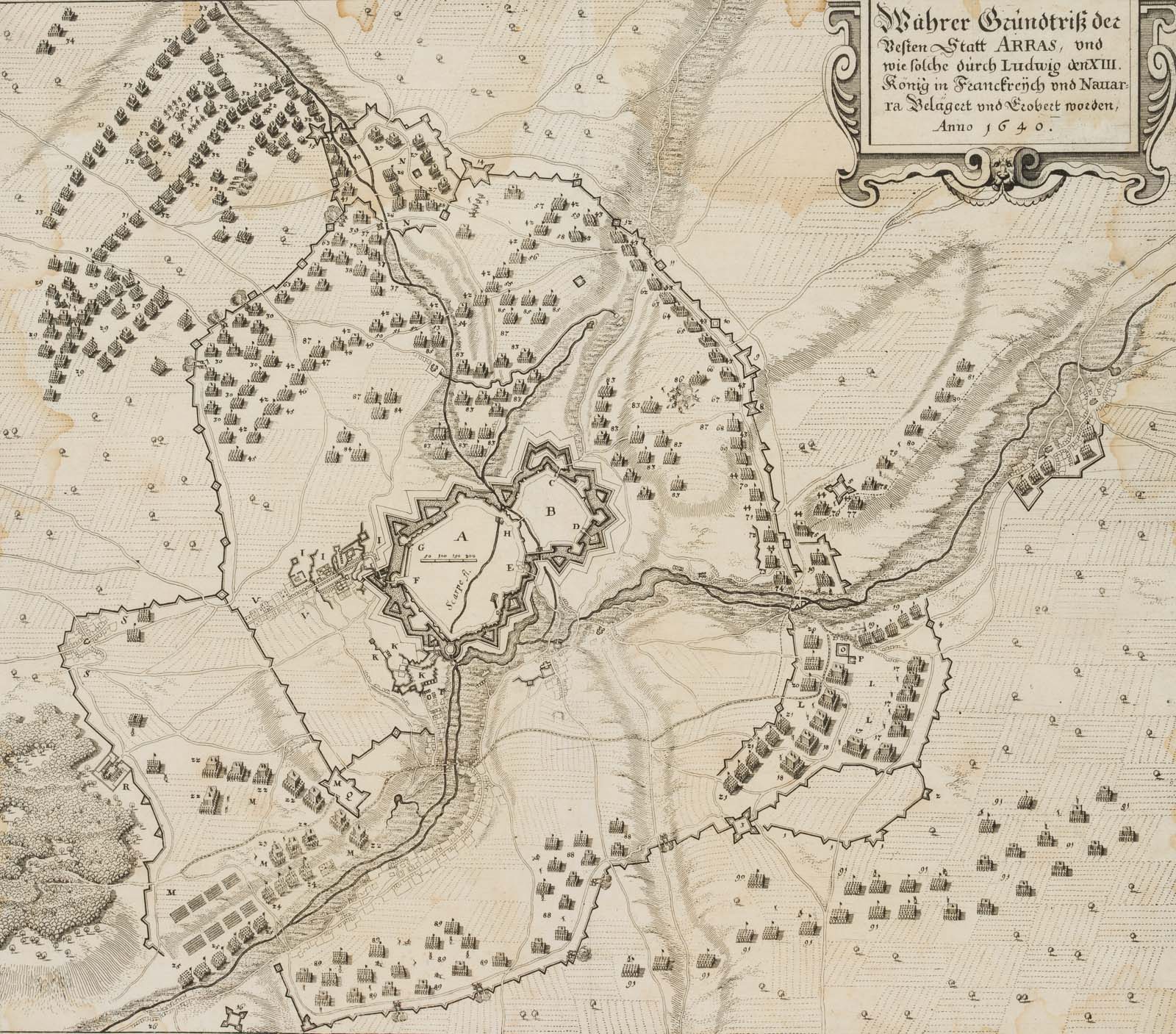 Militärische Karte. Belagerung Arras 1640