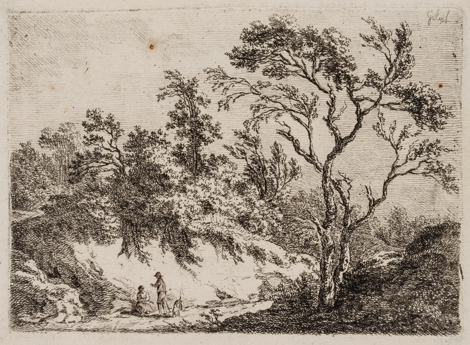 Jäger und Magd am Waldrand