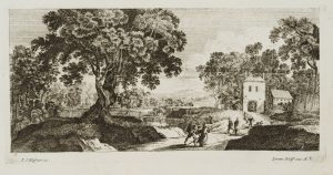 Landschaft mit Reisenden am Gasthaus