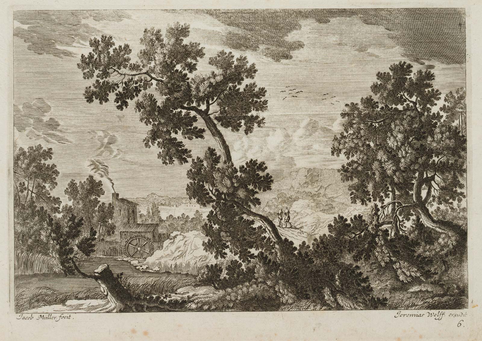 Ital. Landschaft mit Wassermühle