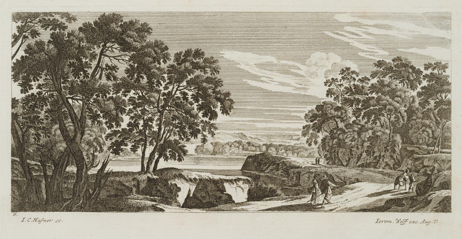 Landschaft mit Reisenden am Fluss