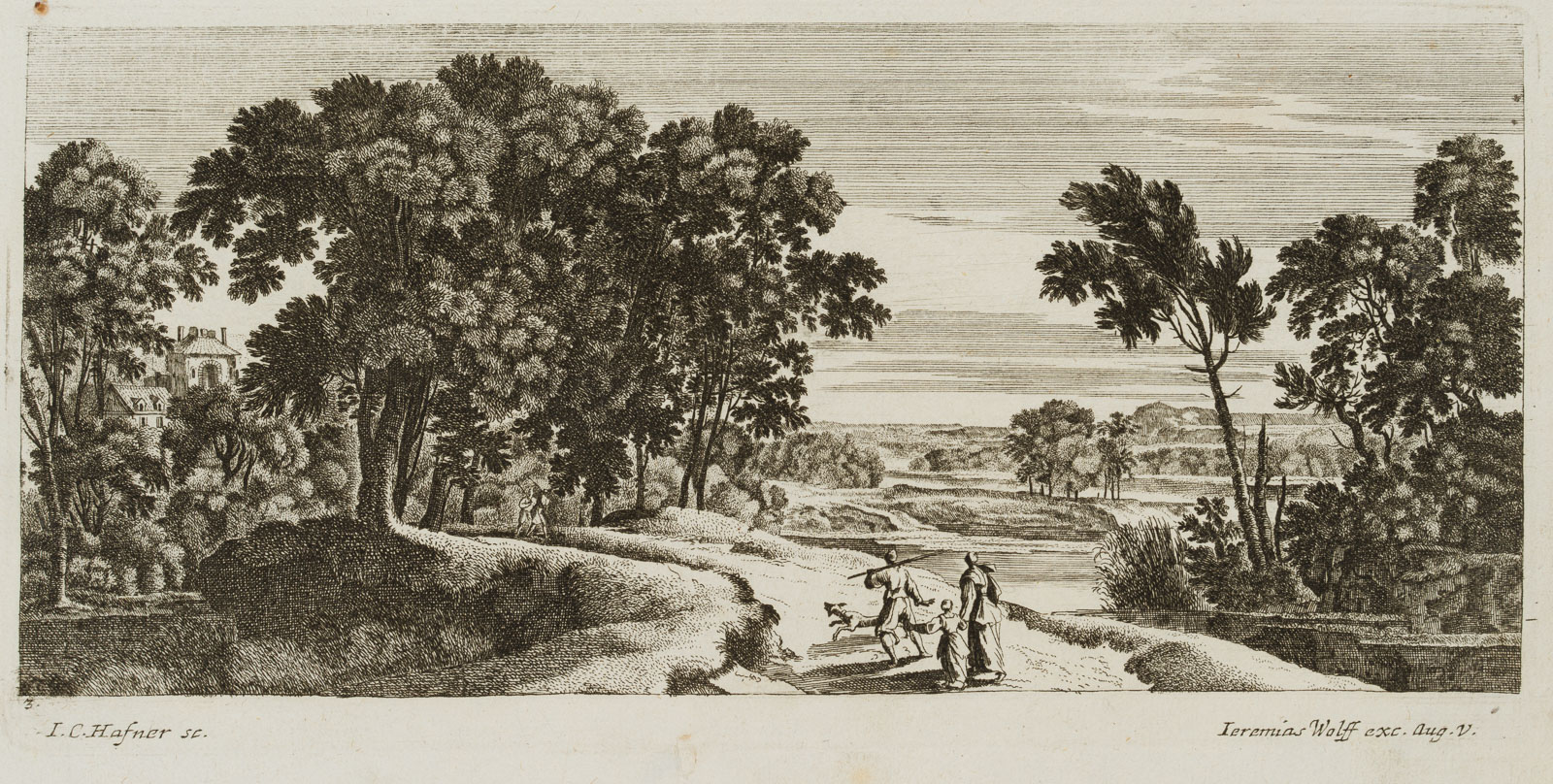 Reisende in arkadischer Landschaft