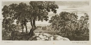 Reisende in arkadischer Landschaft