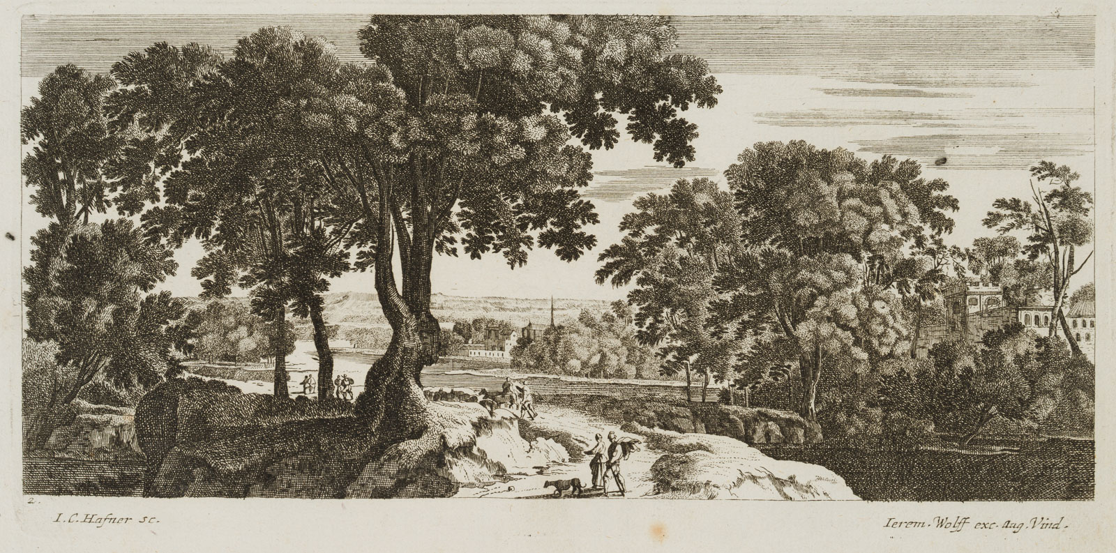 Reisende in arkadischer Landschaft