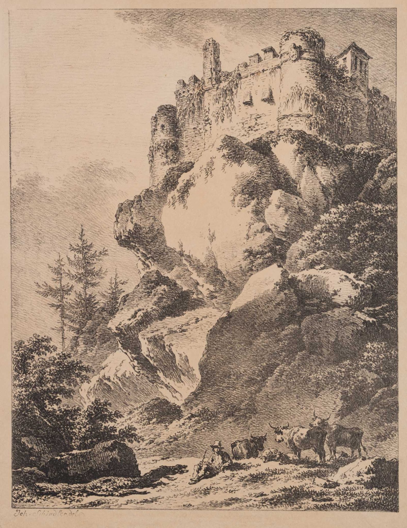 Rastender Hirte bei Bergfestung