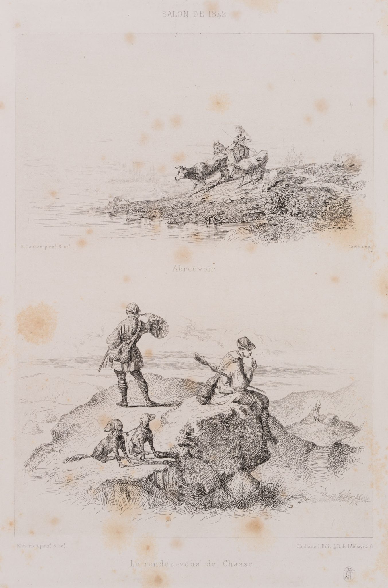 Viehtränke und Jäger im Gebirge