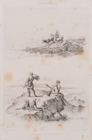 Viehtränke und Jäger im Gebirge