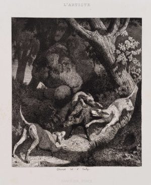 Keilerjagd mit Jagdhunden im Wald