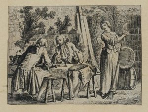Edelmänner am Tisch mit Magd