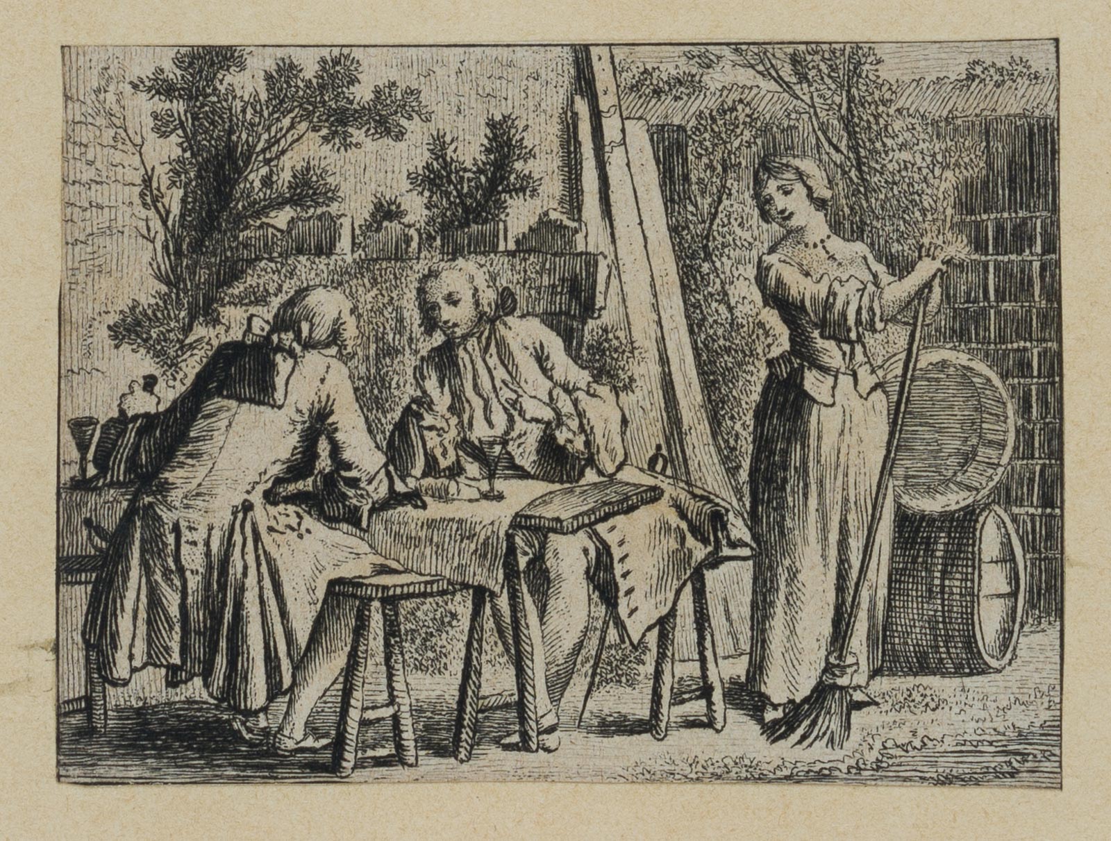 Edelmänner am Tisch mit Magd