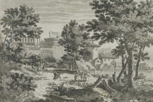 Mediterrane Landschaft mit Stadt