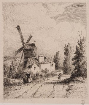Bäuerinnen bei Windmühle
