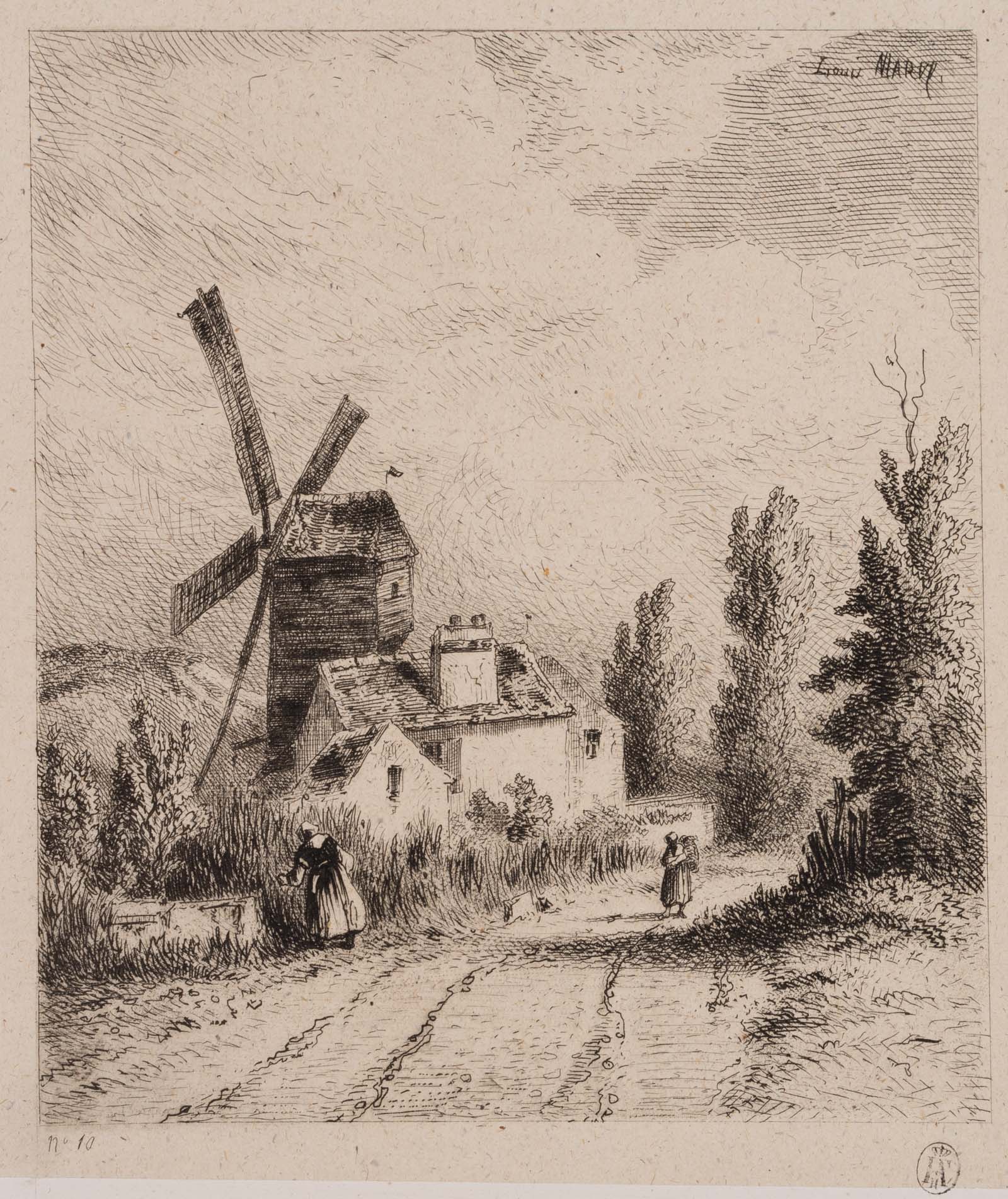 Bäuerinnen bei Windmühle