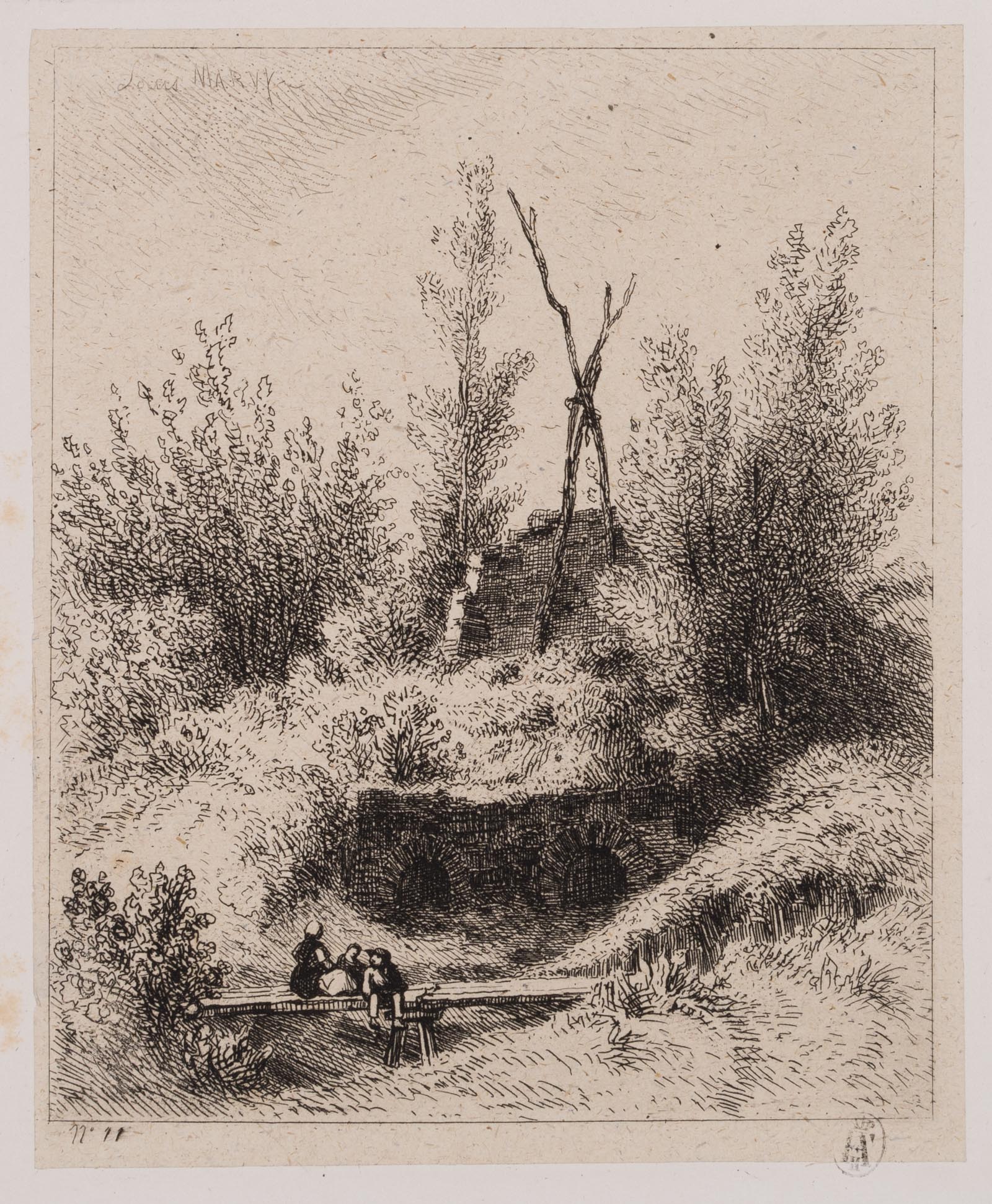 Kinder an Ruine in Landschaft