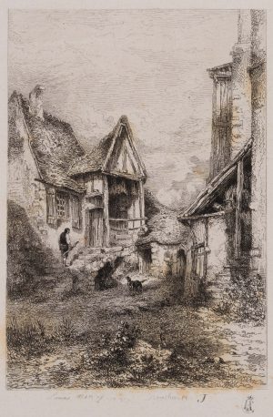 Auf dem Gehöft mit Bauern und Hund