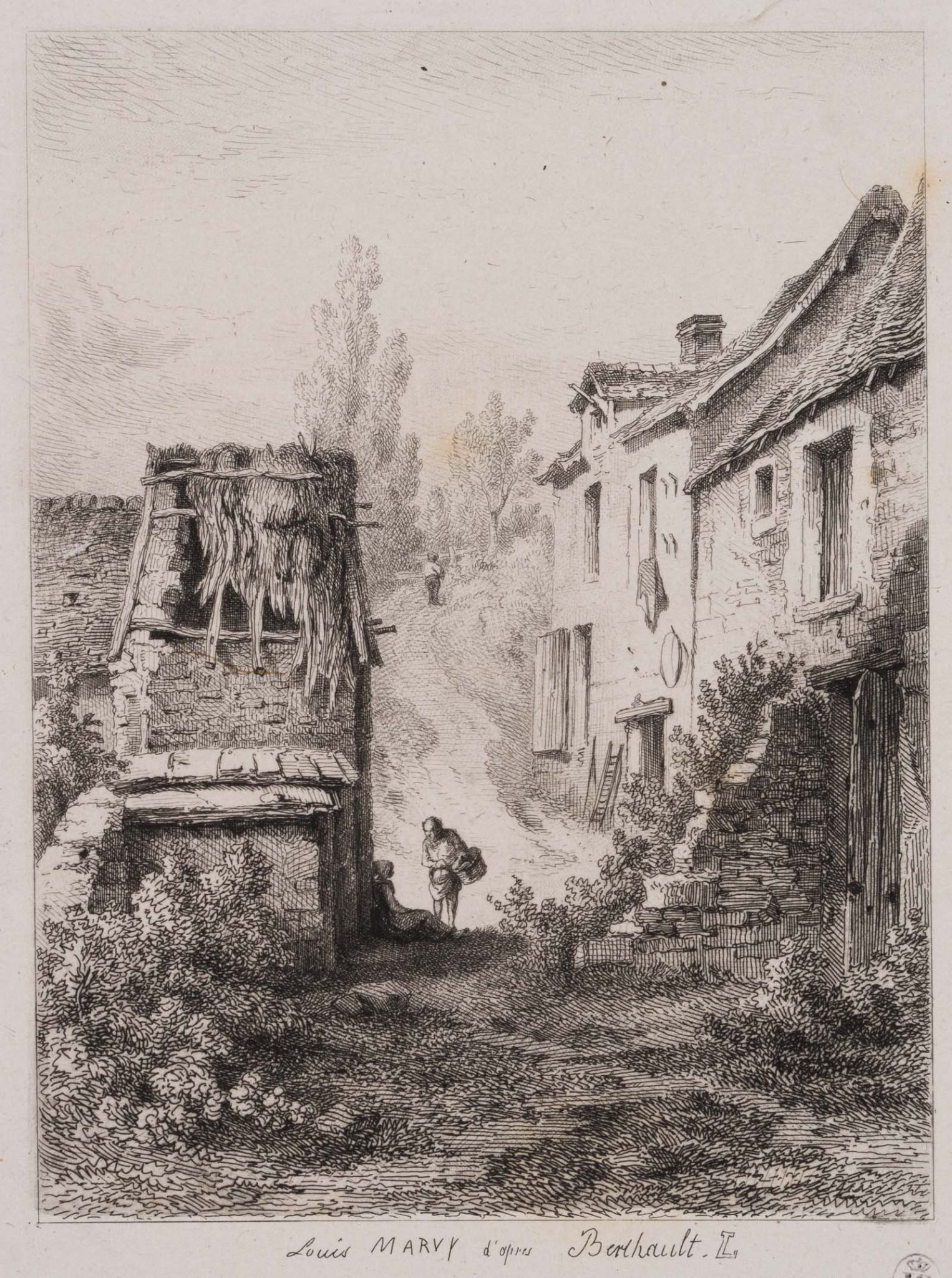 Dorfstraße mit Dorfbewohnern