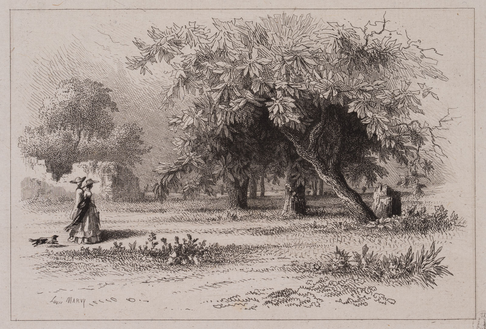 Parklandschaft mit elegantem Paar
