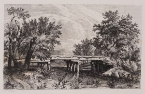 Landschaft mit Holzbrücke