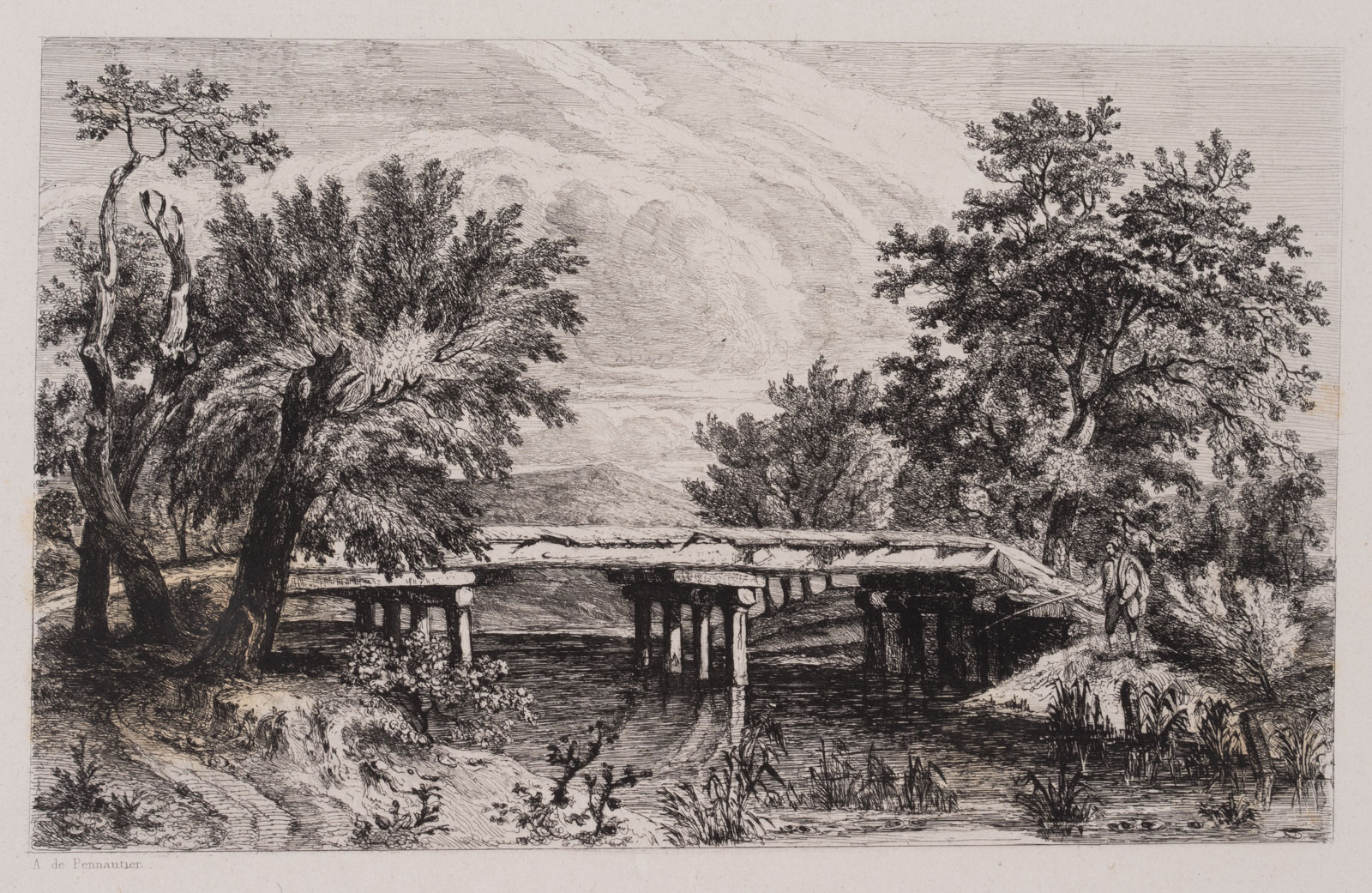 Landschaft mit Holzbrücke