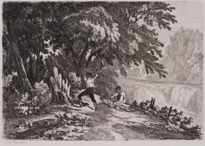 Holzfäller am Wasserfall