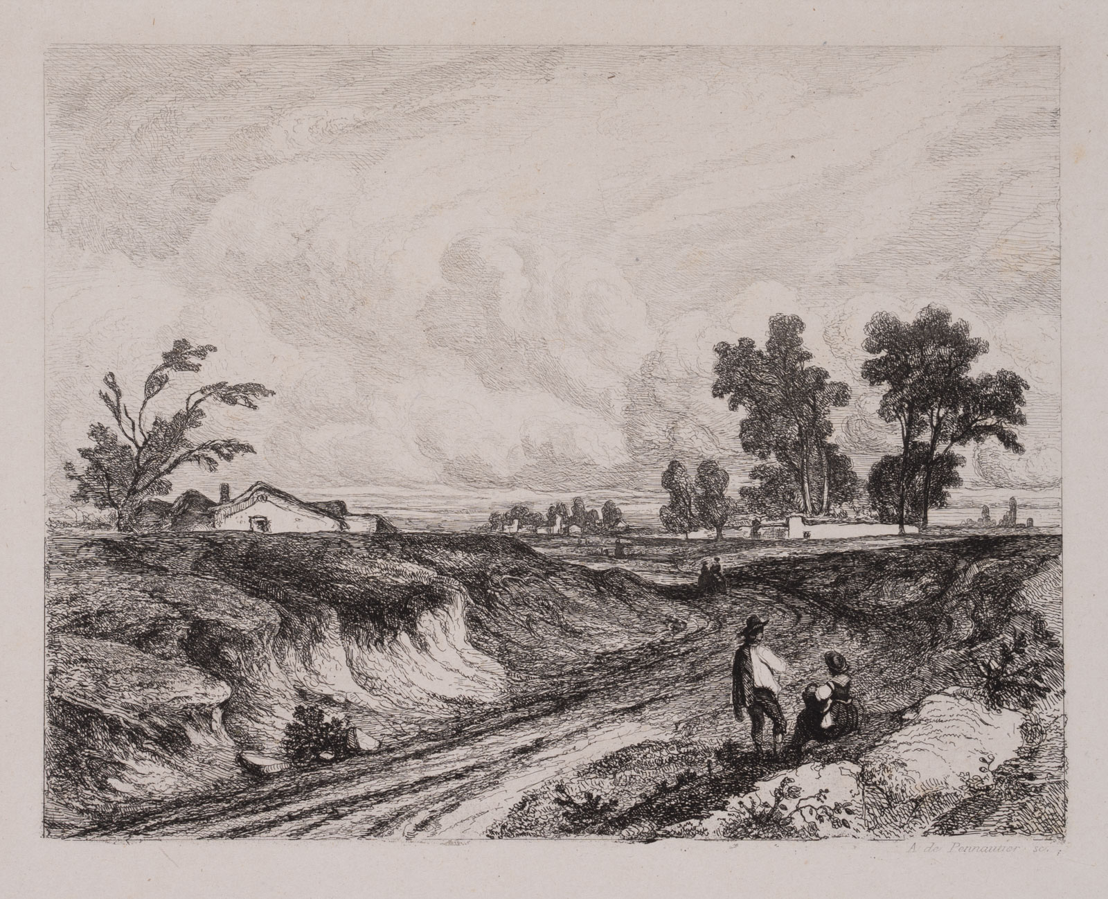 Wiesenlandschaft mit Wanderspaar
