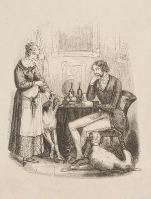 Interieurszene. Ehepaar und Hunde