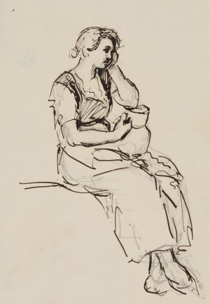 Portraitskizze. Magd mit Krug