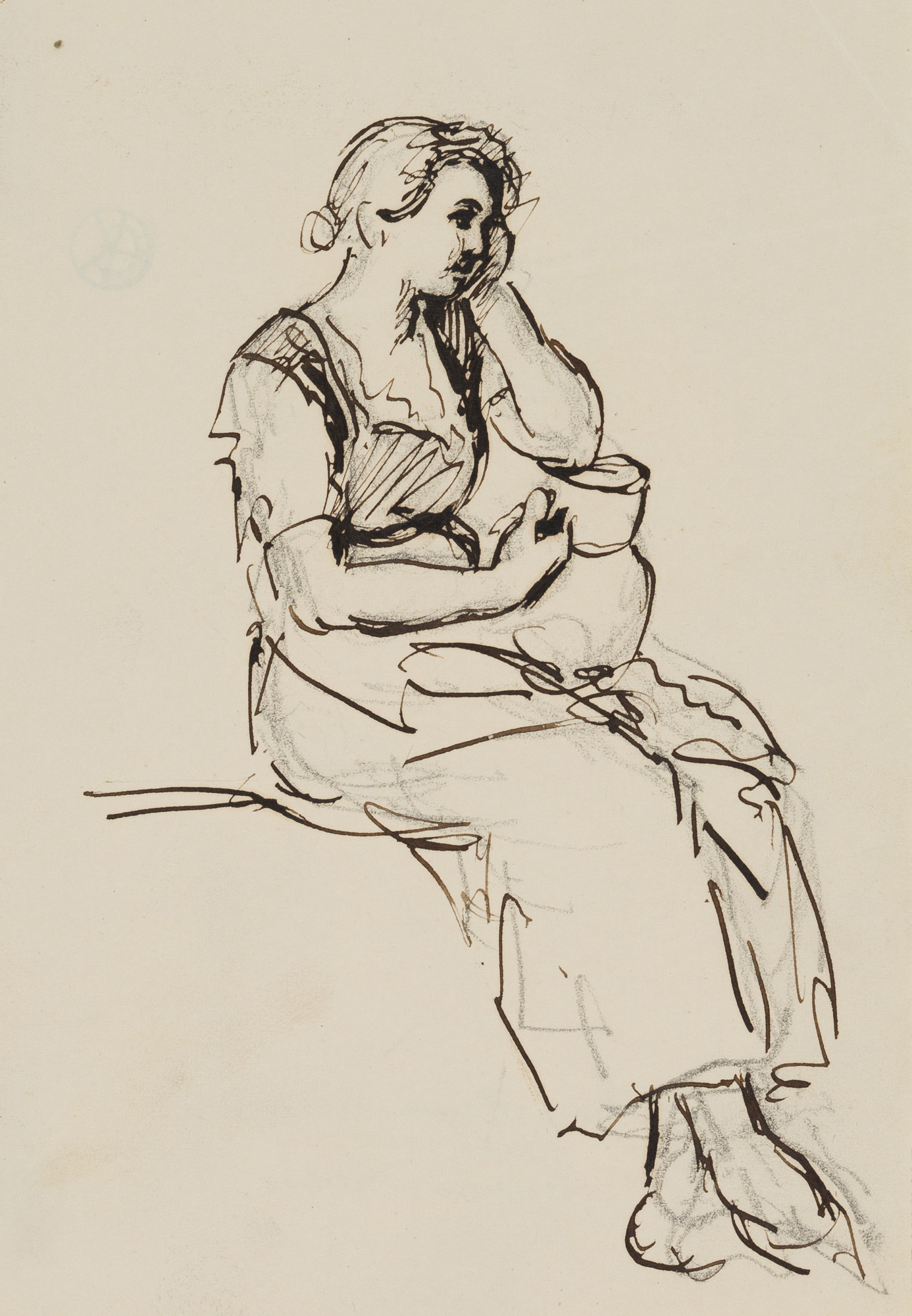 Portraitskizze. Magd mit Krug