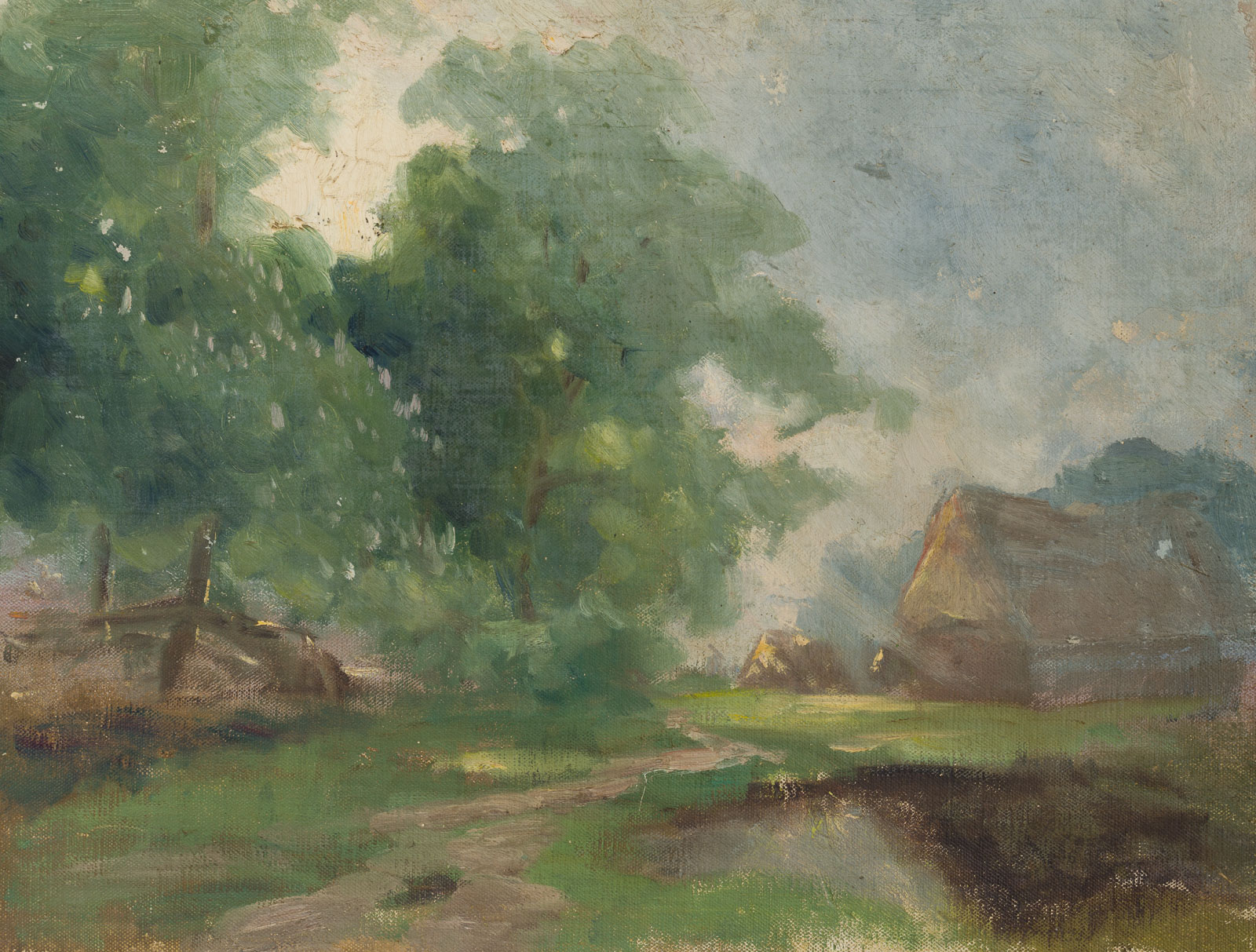 Feldweg im Sommer zum Gehöft