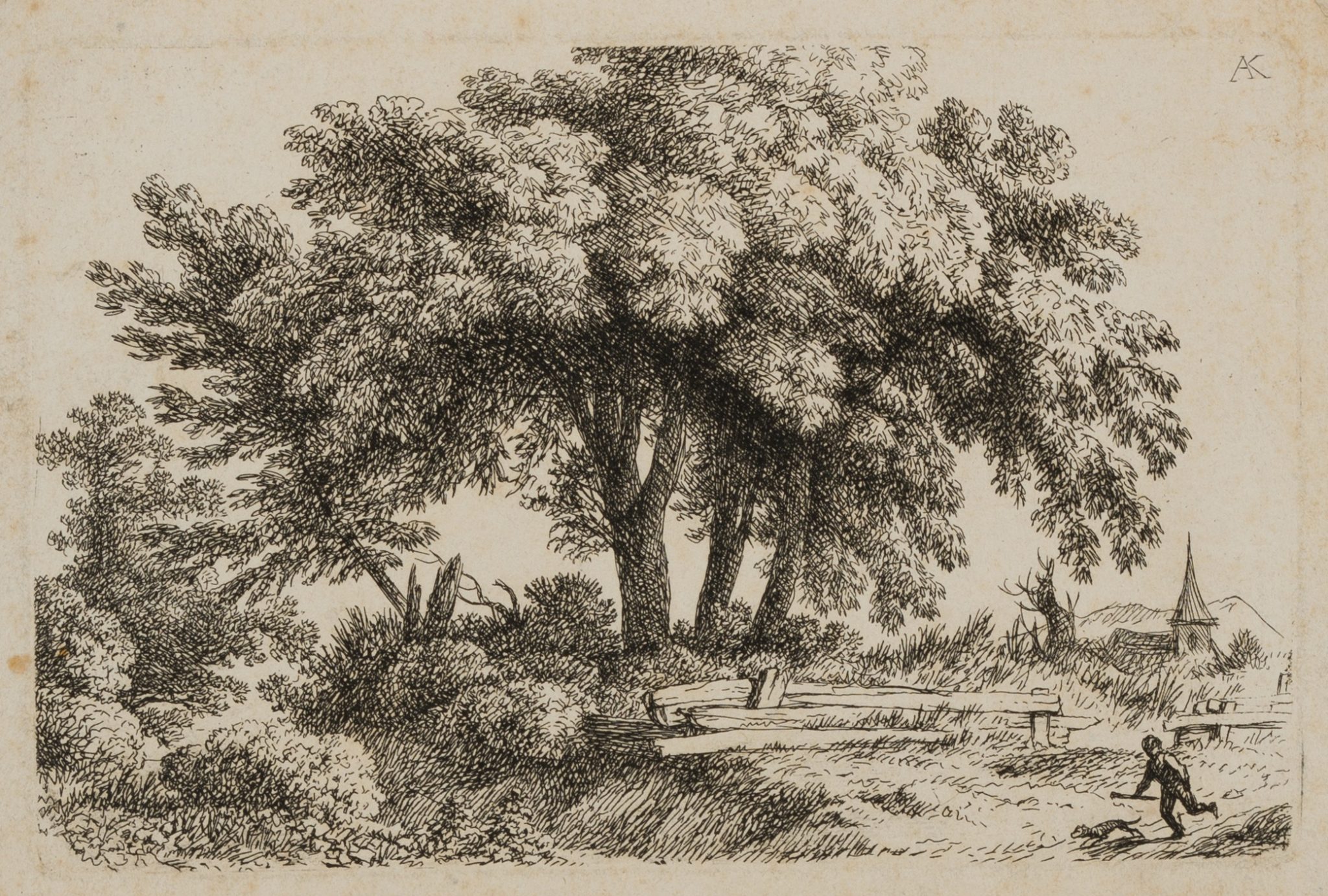 Landschaft mit großem Baum