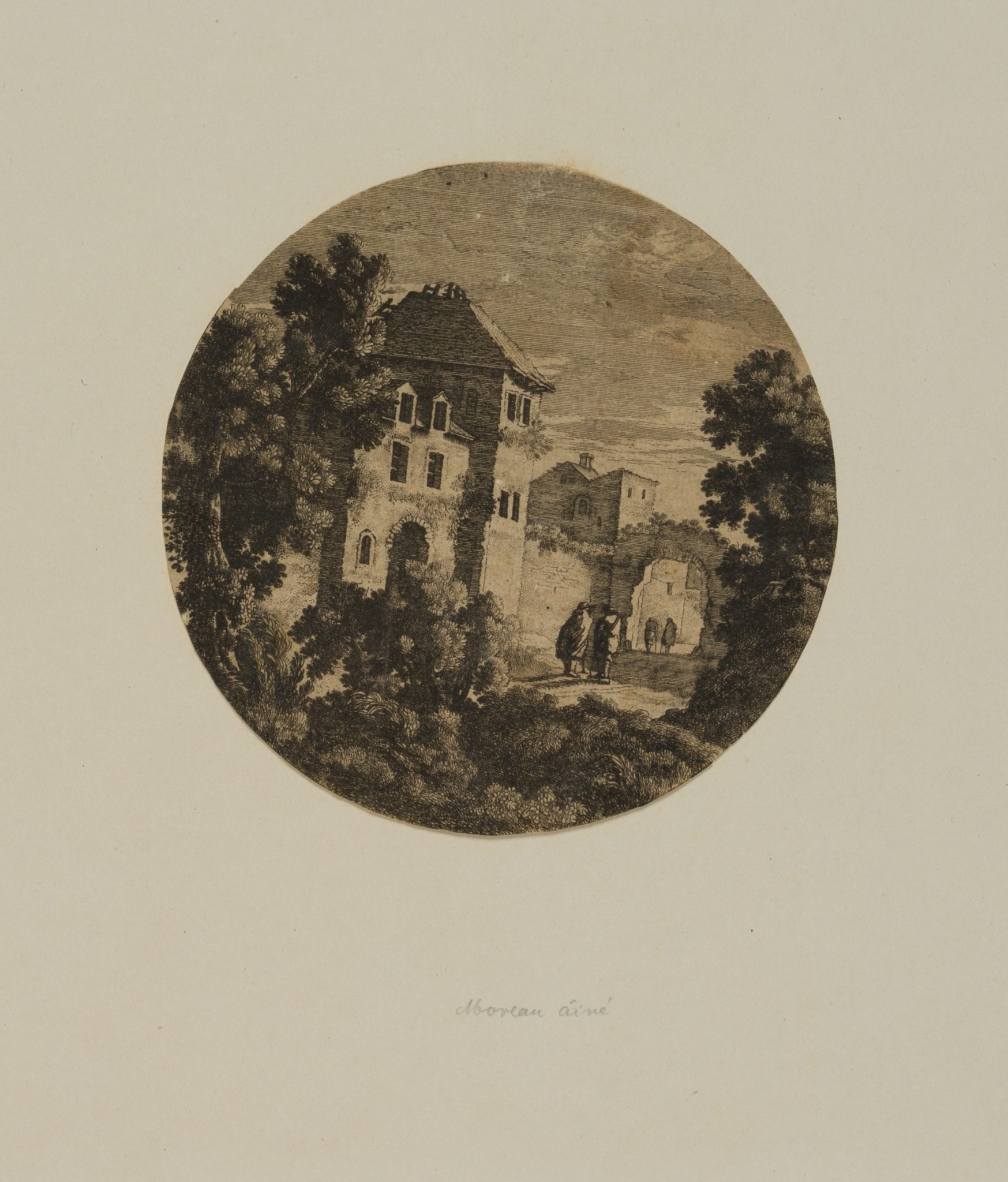 Landschaft mit Stadttor