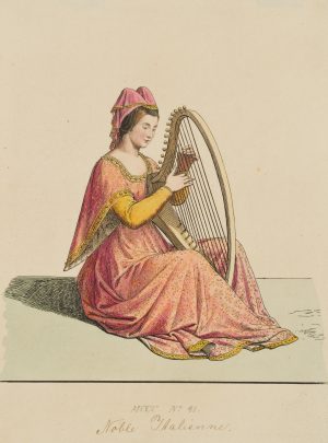 Italienische Edeldame mit Harfe