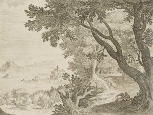 Landschaft mit Hafenstadt