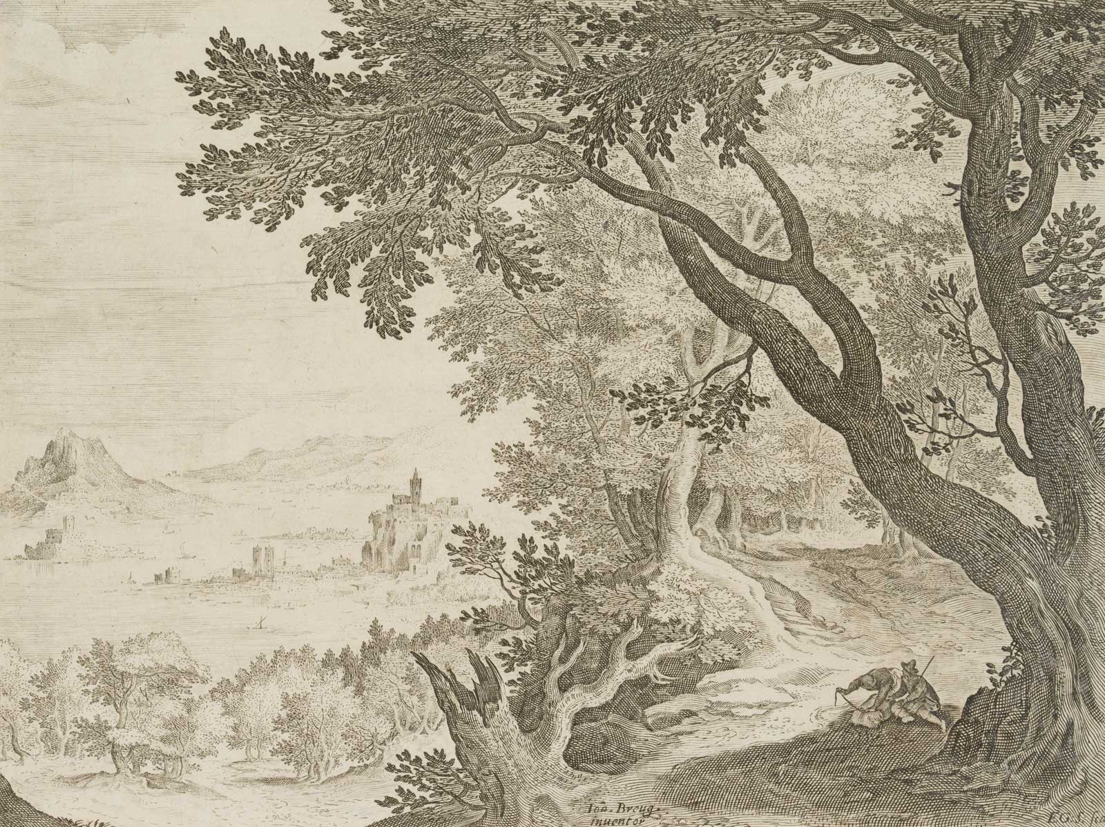 Landschaft mit Hafenstadt