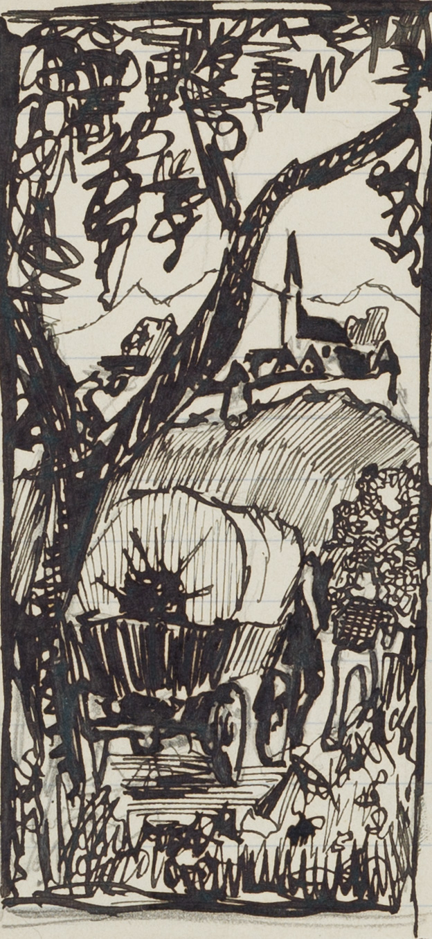 Planwagen in einer Landschaft