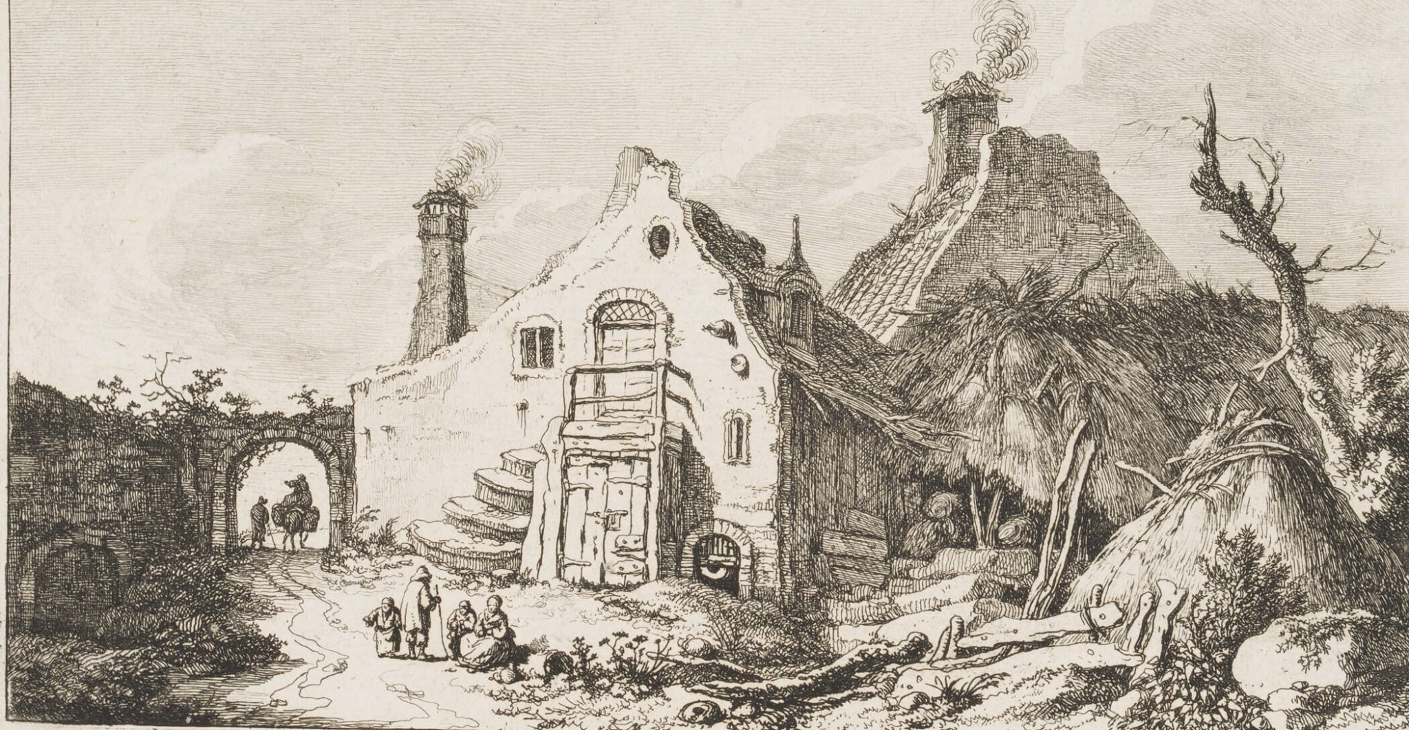 Bauernhaus mit Personen im Hof