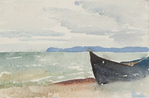 Ruderboot am Küstenstrand