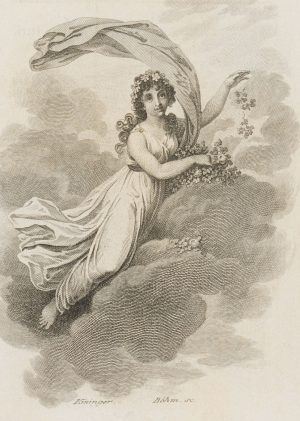 Engel mit Blumen auf einer Wolke