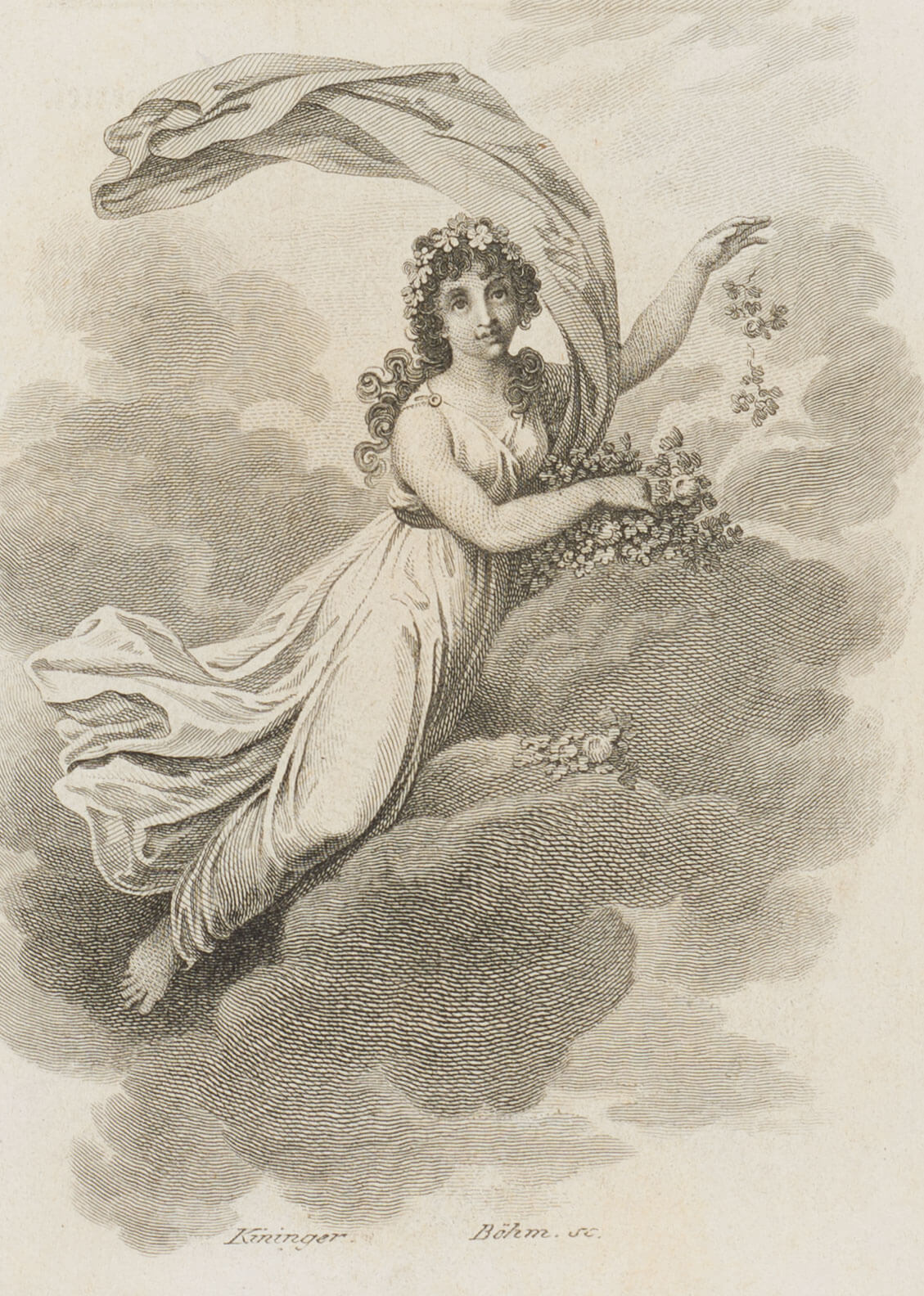 Engel mit Blumen auf einer Wolke