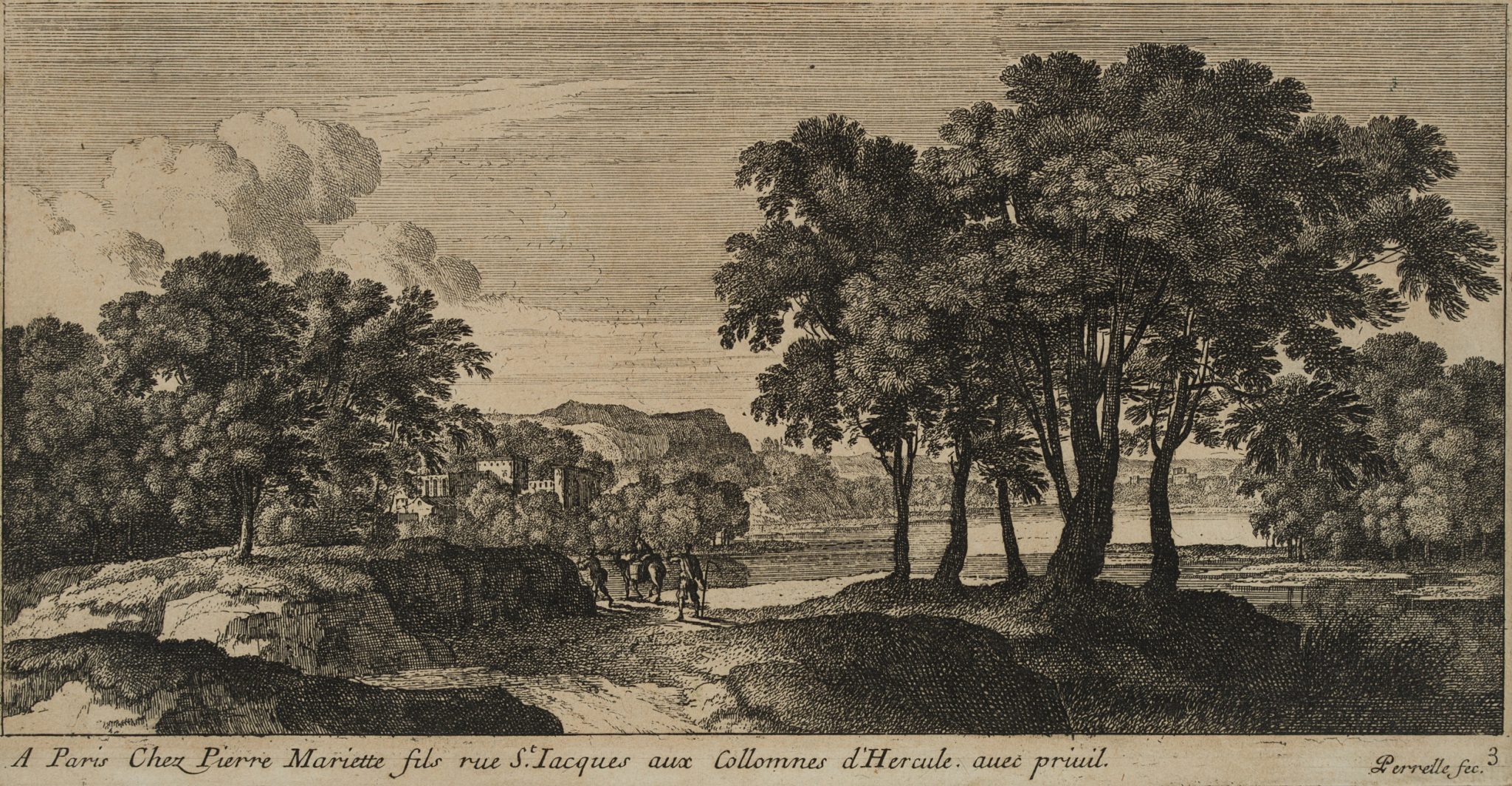 Flusslandschaft mit Wandersleuten