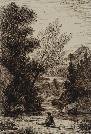 Wald mit Bach und Figur
