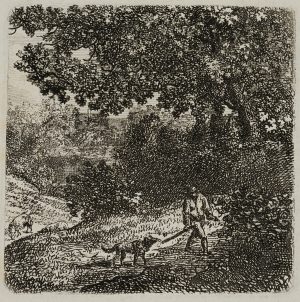 Naturstück. Wanderer mit Hund
