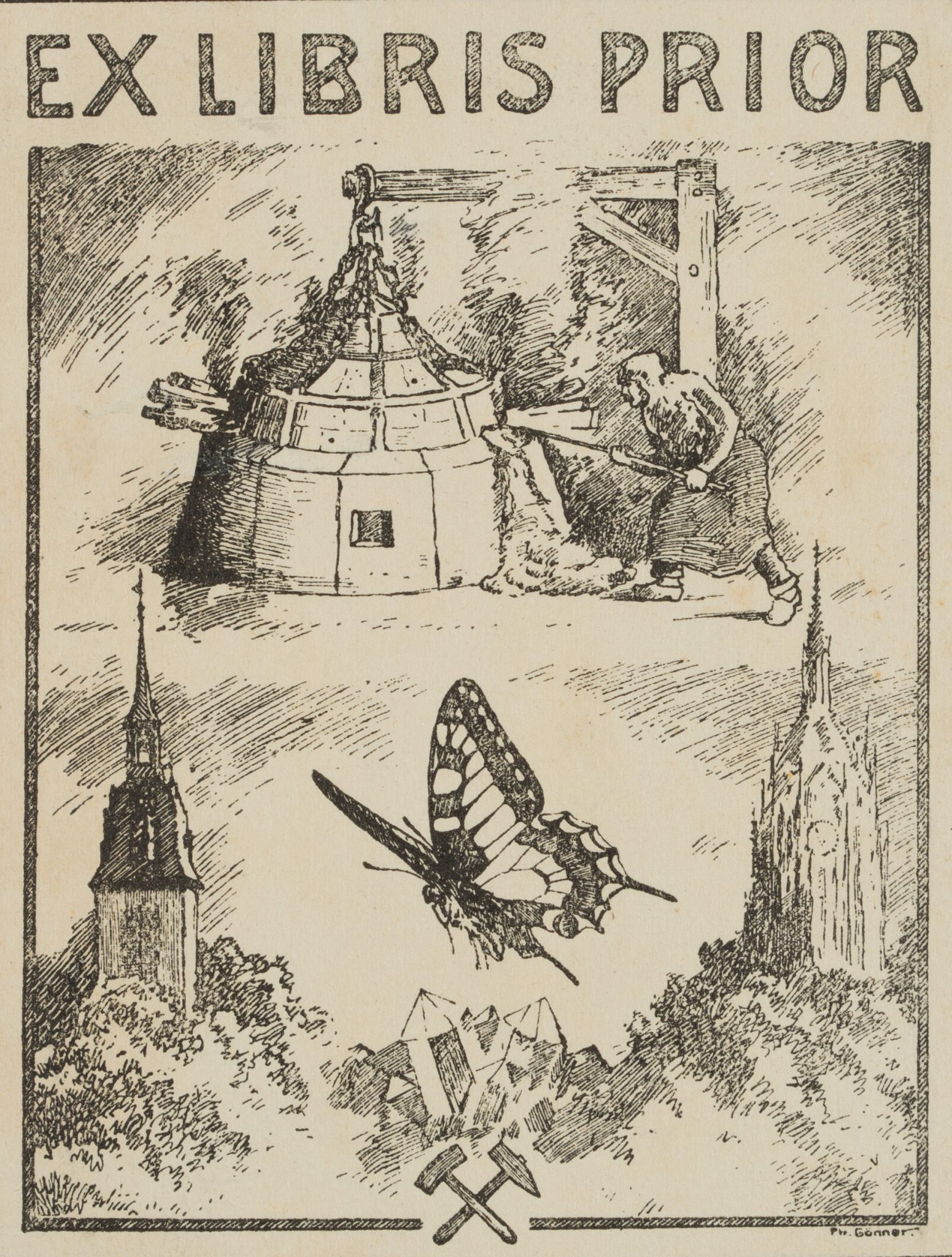 Exlibris. Befeuerung eines Ofens