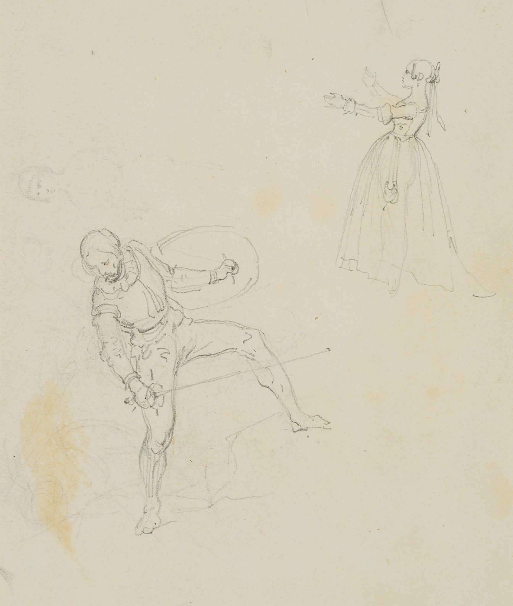 Kostümstudie. Kämpfer mit Rapier und Edeldame