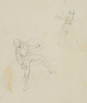 Kostümstudie. Kämpfer mit Rapier und Edeldame