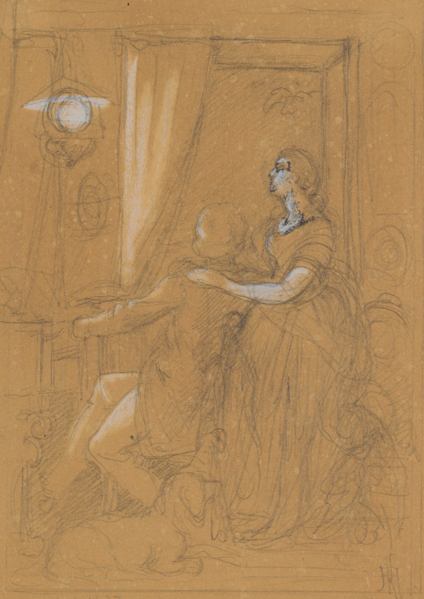 Interieur. Dame und Herr am Fenster